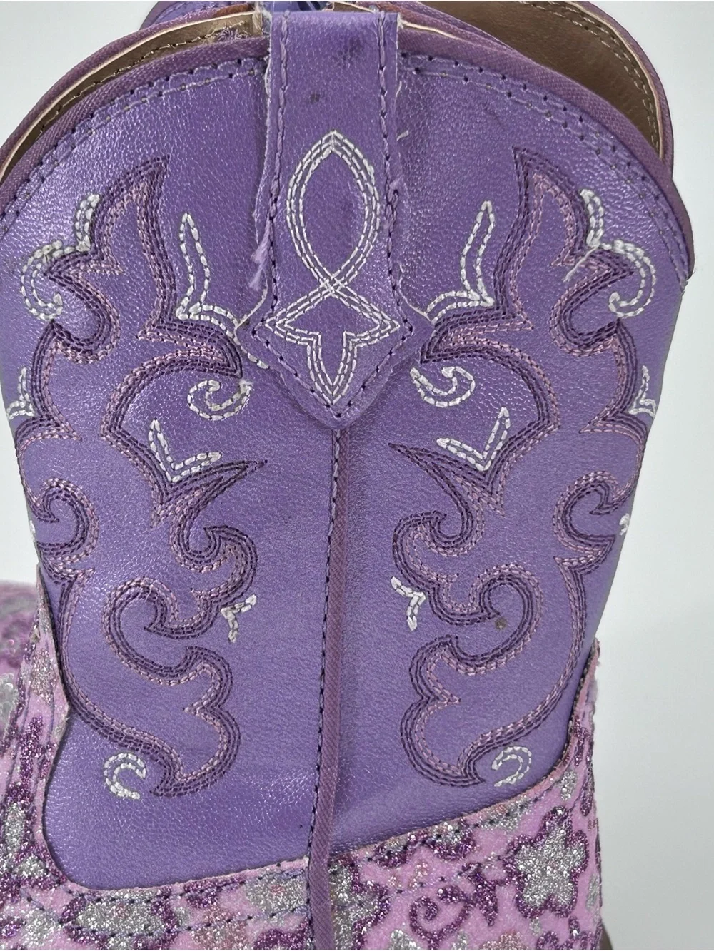 Roper Kids Lavender Floral Glitter Western Cowboy Boots - Toddler Size 6